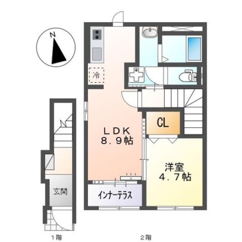 リアン五日市中央(1LDK/1階)の間取り写真