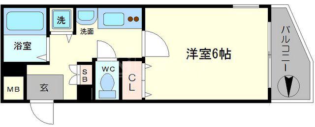プレサンス難波リバーオアシス(1K/6階)の間取り写真