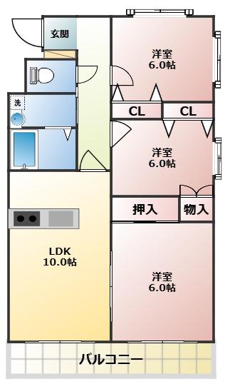 アグライアマンション(3LDK/3階)の間取り写真