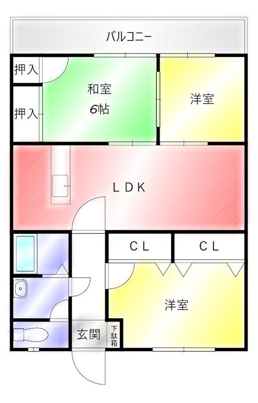 コーポK2U1(3LDK/1階)の間取り写真