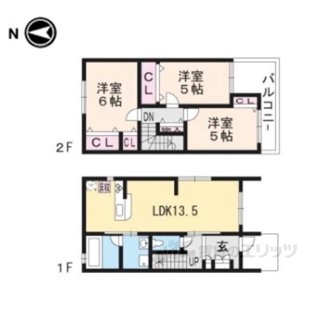 アヴェニール北くずは(3LDK/1階)の間取り写真