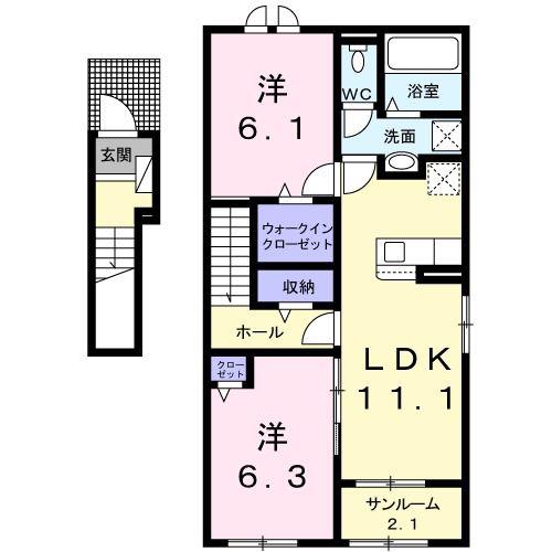 イルクオーレI(2LDK/2階)の間取り写真