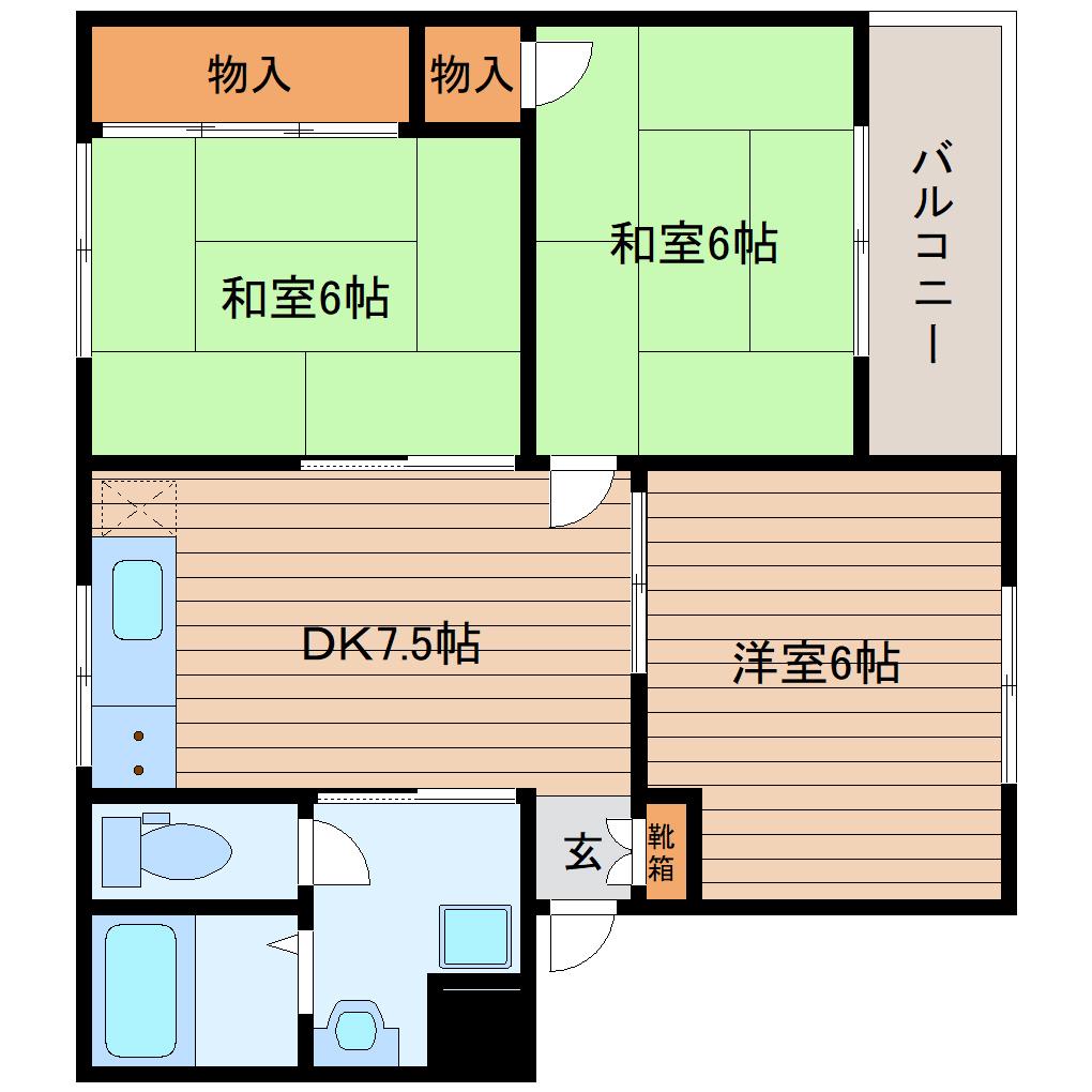 ロイヤルハウス八乙女A(3DK/1階)の間取り写真