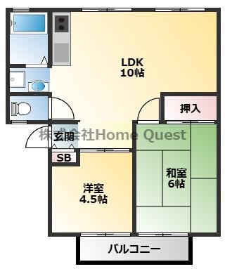 ハイツ・ウィンディア(2LDK/1階)の間取り写真