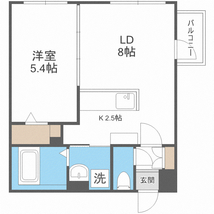 札幌市電 西線６条駅 徒歩3分 4階建 築8年(1LDK/2階)の間取り写真