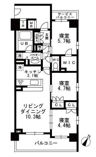 シャンピアグランデ深沢(3LDK/3階)の間取り写真
