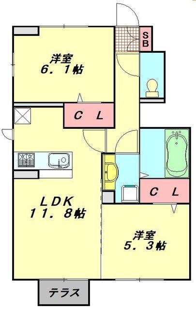 EXCELLENT DOLCE(2LDK/1階)の間取り写真