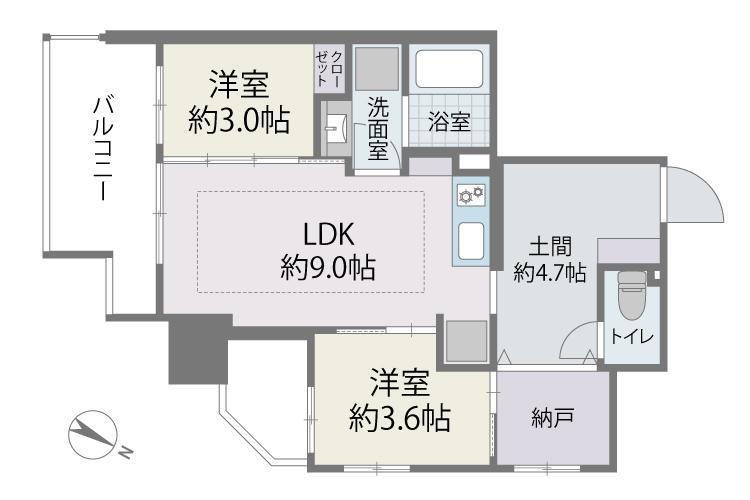 デュオフラッツ西新イースト(2LDK/4階)の間取り写真