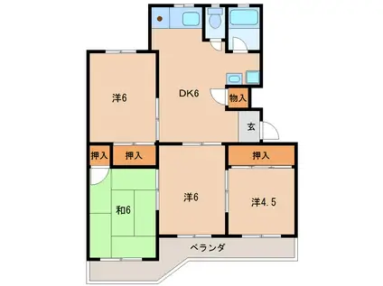 石堂ハイツ7号棟(4DK/2階)の間取り写真