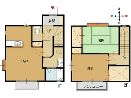 朝来テラスハウス(2LDK/1階)の間取り写真