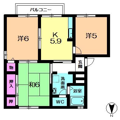 エクセレント桜が丘E(3K/2階)の間取り写真