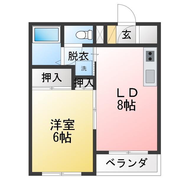 ヒルズ大森台(1LDK/2階)の間取り写真