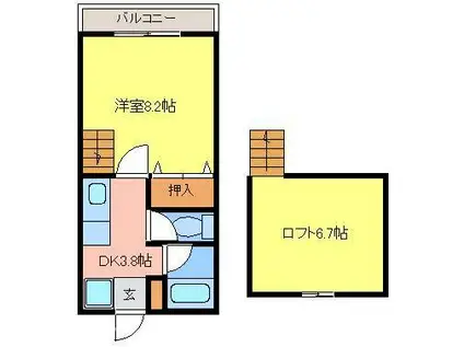 レモンバームI(1K/2階)の間取り写真