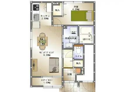 ソラーレ渡邉 B(1LDK/1階)の間取り写真