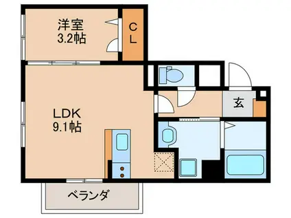 ラフィーネ井尻IIB棟(1LDK/2階)の間取り写真