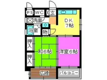 ハイツ草香江(2DK/6階)の間取り写真