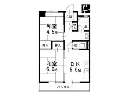 地下鉄名城線 黒川駅(愛知) バス乗車時間：21分 最寄りバス停で下車 徒歩7分 11階建 築49年(2DK/5階)の間取り写真