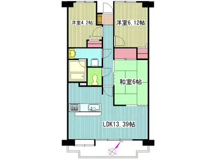 トーカンマンション柏ガーデンヒルズ(3LDK/2階)の間取り写真
