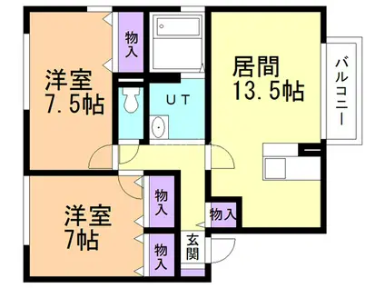 キャトルスクアール本宮C(2LDK/2階)の間取り写真