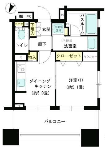 パークキューブ市ヶ谷(1DK/13階)の間取り写真