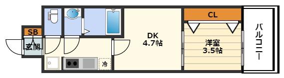 ビガーポリス417天満橋II(1DK/8階)の間取り写真