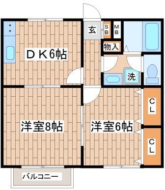 Aスクエア桜木町(2DK/1階)の間取り写真