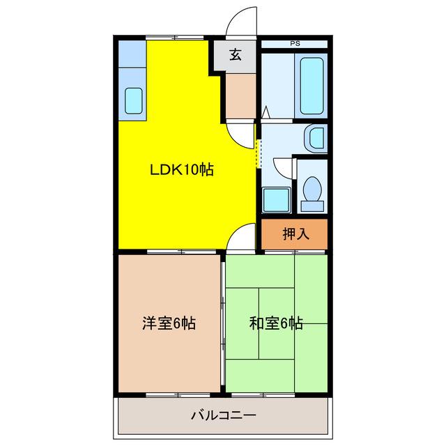 コットンハウスI(2LDK/2階)の間取り写真