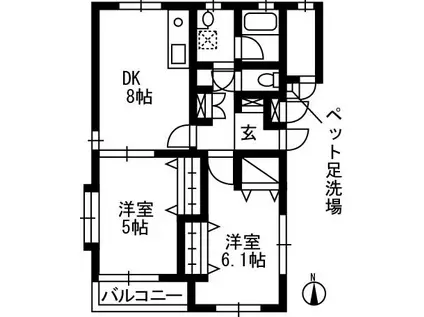 パレットワンA(2DK/2階)の間取り写真