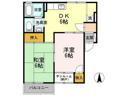 アーバンライフガーデンA棟(2DK/1階)の間取り写真