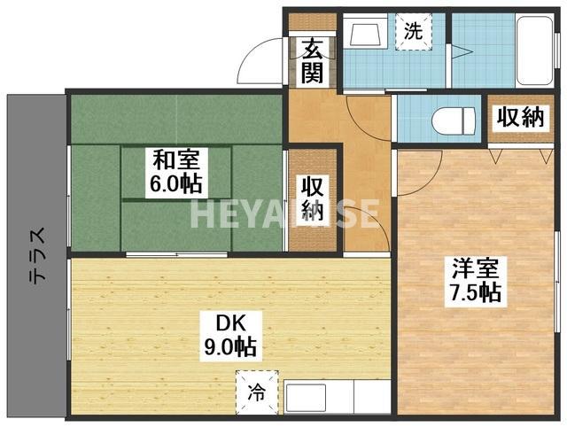 タウンハイツやました(2DK/1階)の間取り写真