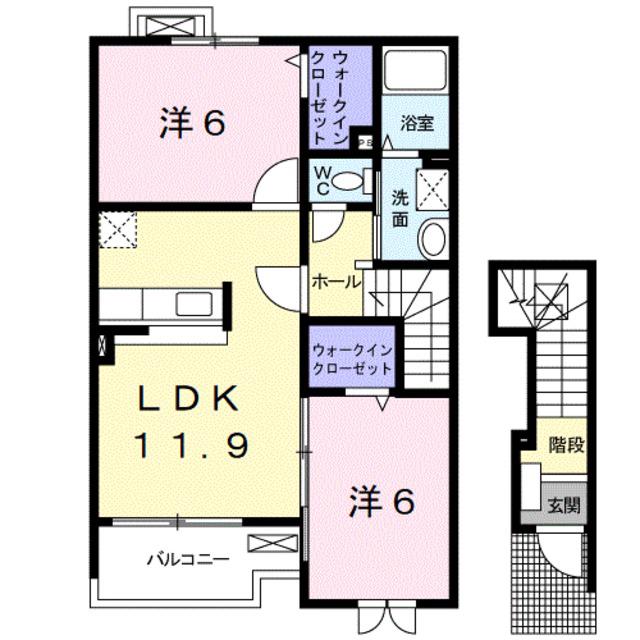 クレメントC(2LDK/2階)の間取り写真