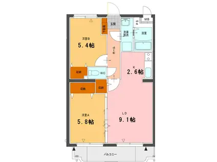 プランドール柳原(2LDK/2階)の間取り写真