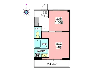 ヴィラナリー撫養2号棟(2K/3階)の間取り写真