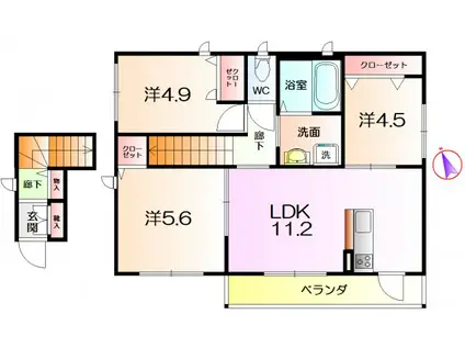 メドウ上野芝(2LDK/2階)の間取り写真