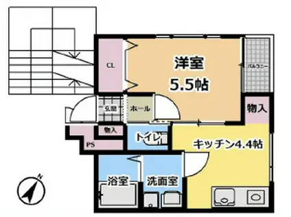 アリビア大観町(1DK/2階)の間取り写真