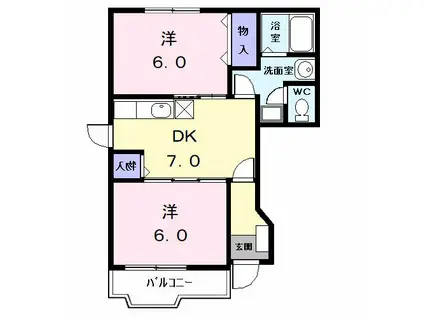クレスト-ル鈴鹿(2DK/1階)の間取り写真