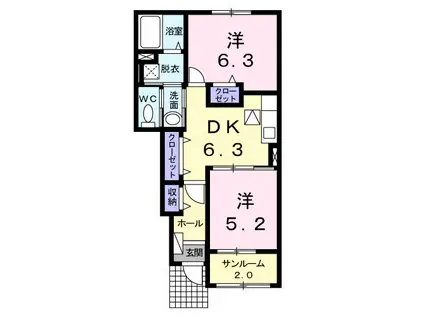 ハッピーフィールドつばき館(2DK/1階)の間取り写真