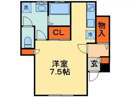 プルメリア(1K/1階)の間取り写真