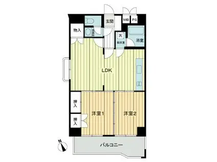 ライオンズマンション安里(2LDK/6階)の間取り写真