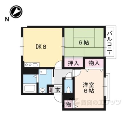 グランドゥール1・2(2DK/2階)の間取り写真