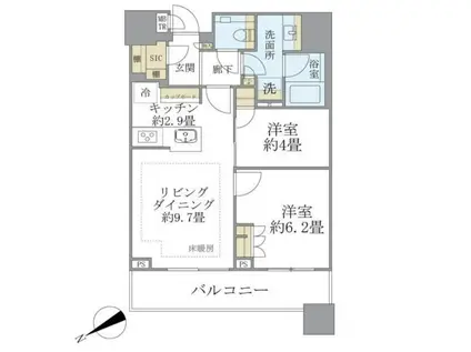 BRILLIA TOWERS目黒サウスレジデンス(2LDK/21階)の間取り写真