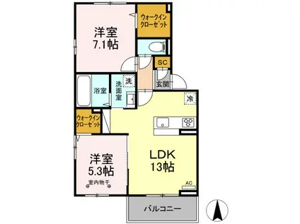 D-ROOM富士(2LDK/2階)の間取り写真