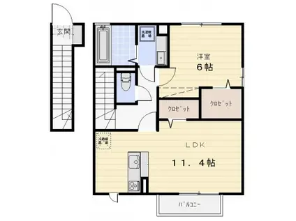 ジーウィズダム B棟(1LDK/2階)の間取り写真