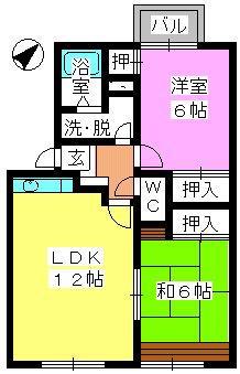 メロディハイツ永隈(2LDK/2階)の間取り写真