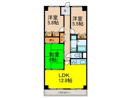 ヴィオレット宝塚(3LDK/9階)の間取り写真