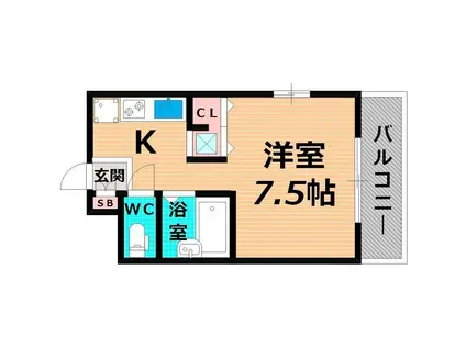 MESSAGE放出東(1K/2階)の間取り写真