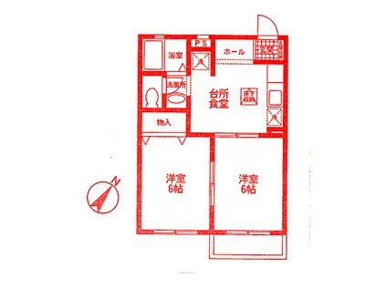 サンアルエット(2DK/1階)の間取り写真