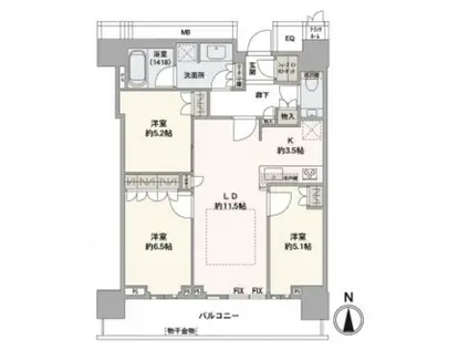 ザ・パークハウス晴海タワーズティアロレジデンス(3LDK/32階)の間取り写真