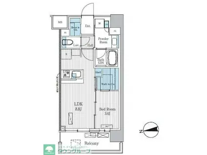 TERRA蚕糸の森(1LDK/8階)の間取り写真