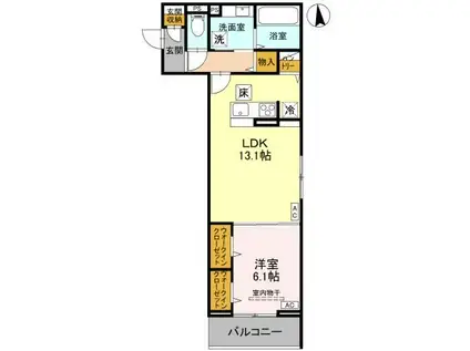 草加市氷川町PJIV A(1LDK/1階)の間取り写真